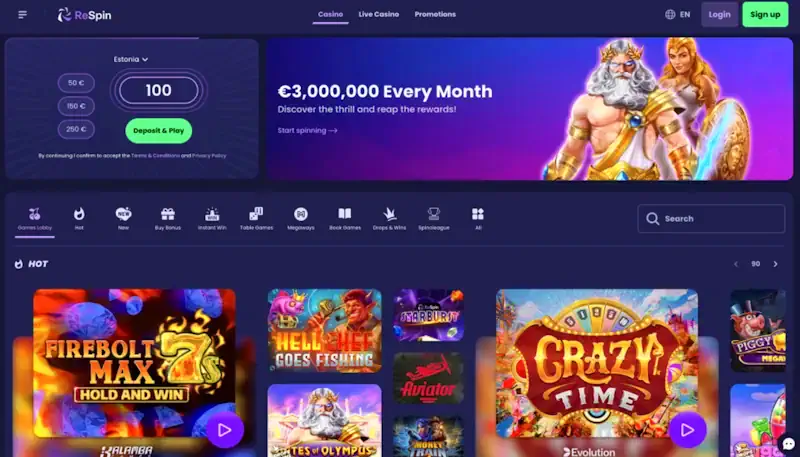 ReSpin Casino – nettikasino ilman rekisteröintiä suurella pelivaatimuksella